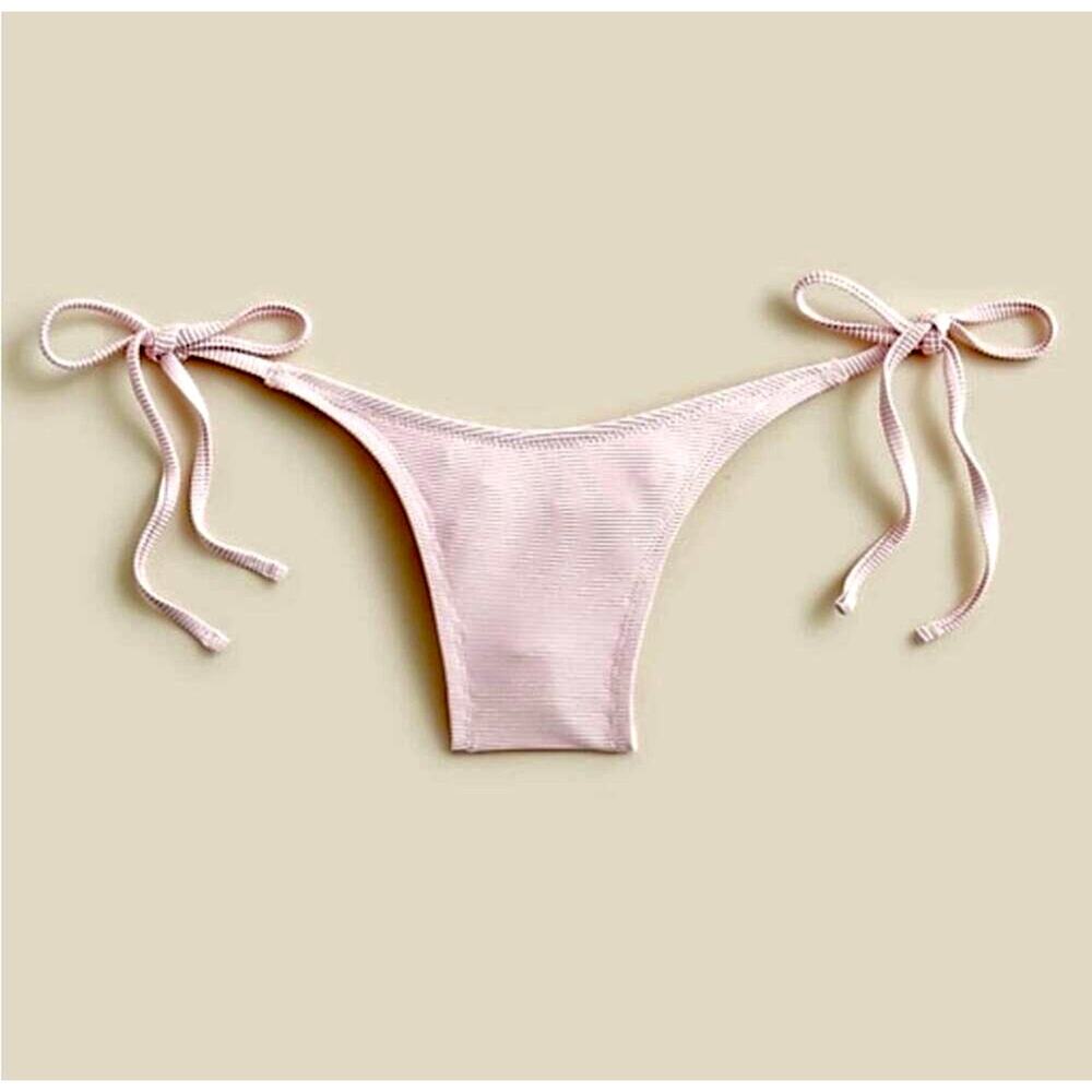 J. Crew Light Pink Ribbed Curved-Waist Cheeky String Bikini Bottom Size Small